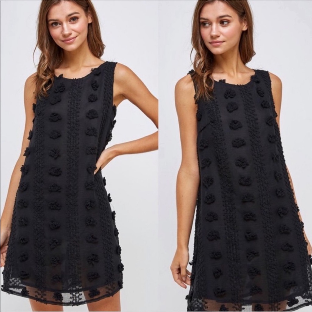 Anthropologie Sunday In Brooklyn Black 3d Rosette Shift Dress Small Petite